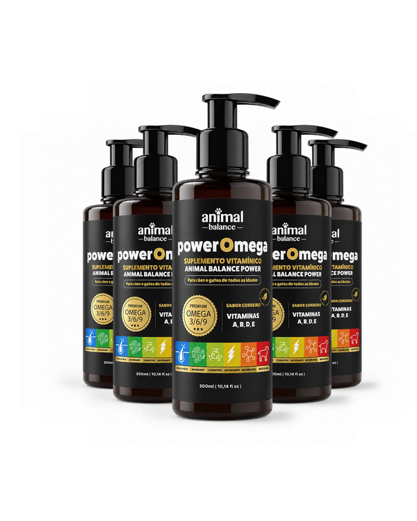 PowerOmega 3, 6 e 9 + Cúrcuma - Suplemento Vitamínico, Sabor Cordeiro 300ml - 5und
