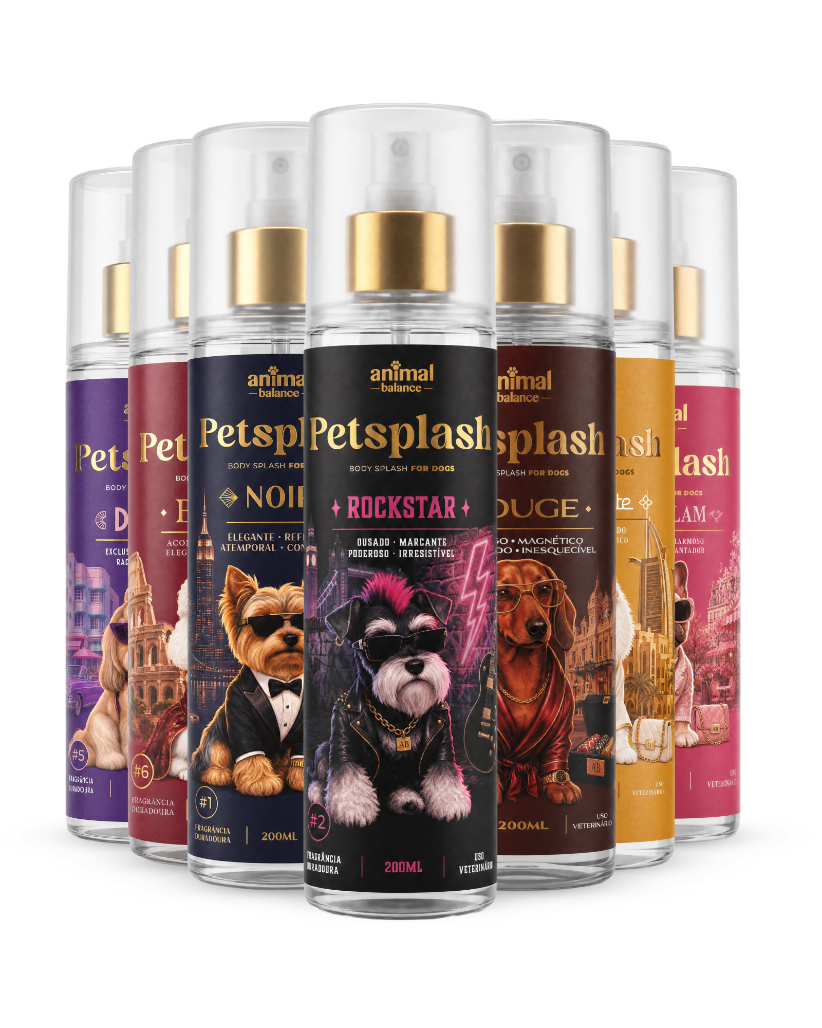 Coleção Petsplash: 7 perfumes para cães de alta fixação 200ml da Animal Balance
