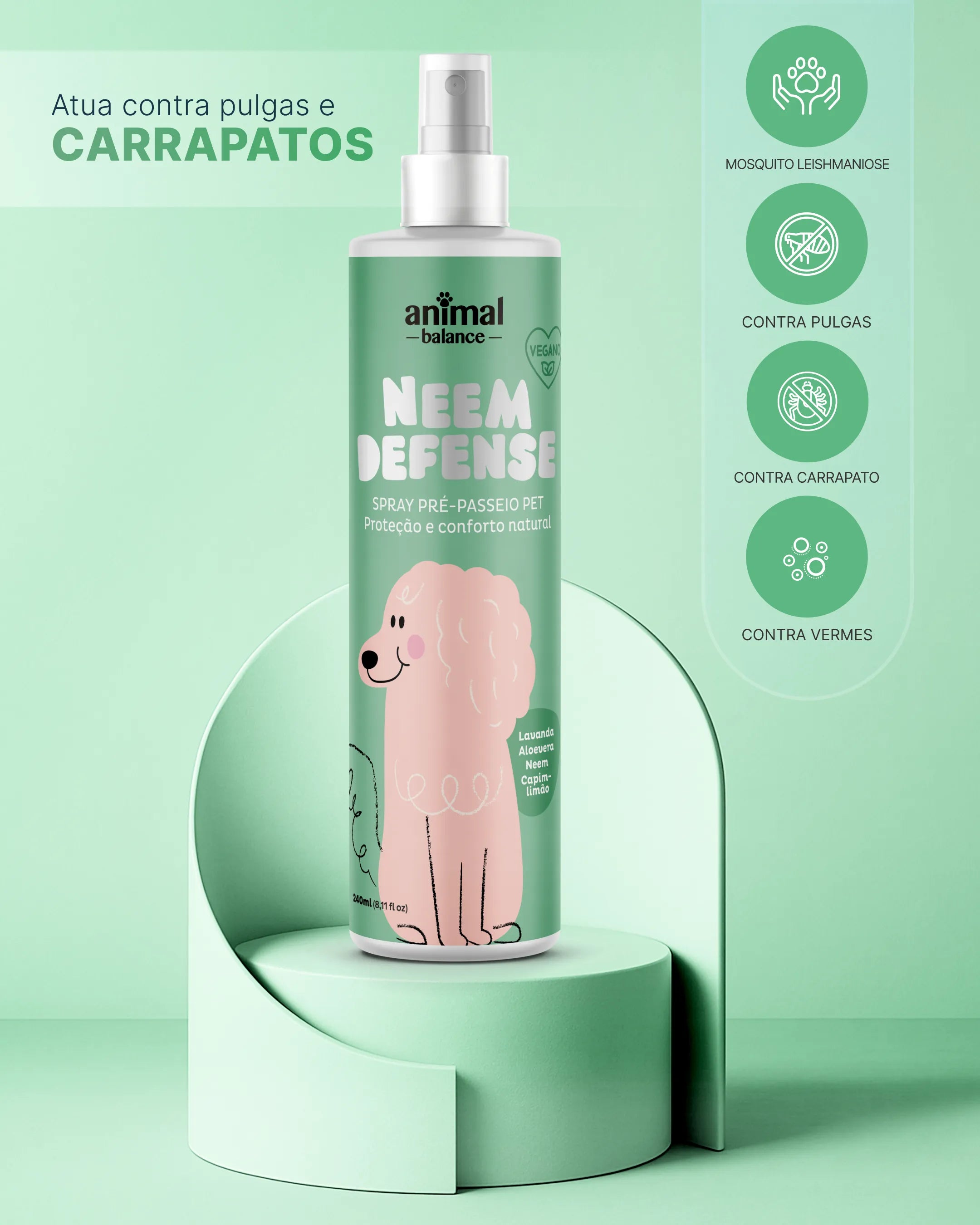 Spray Repelente Neem Defense - Neem, Capim-Limão, Lavanda & Aloe - 240ml