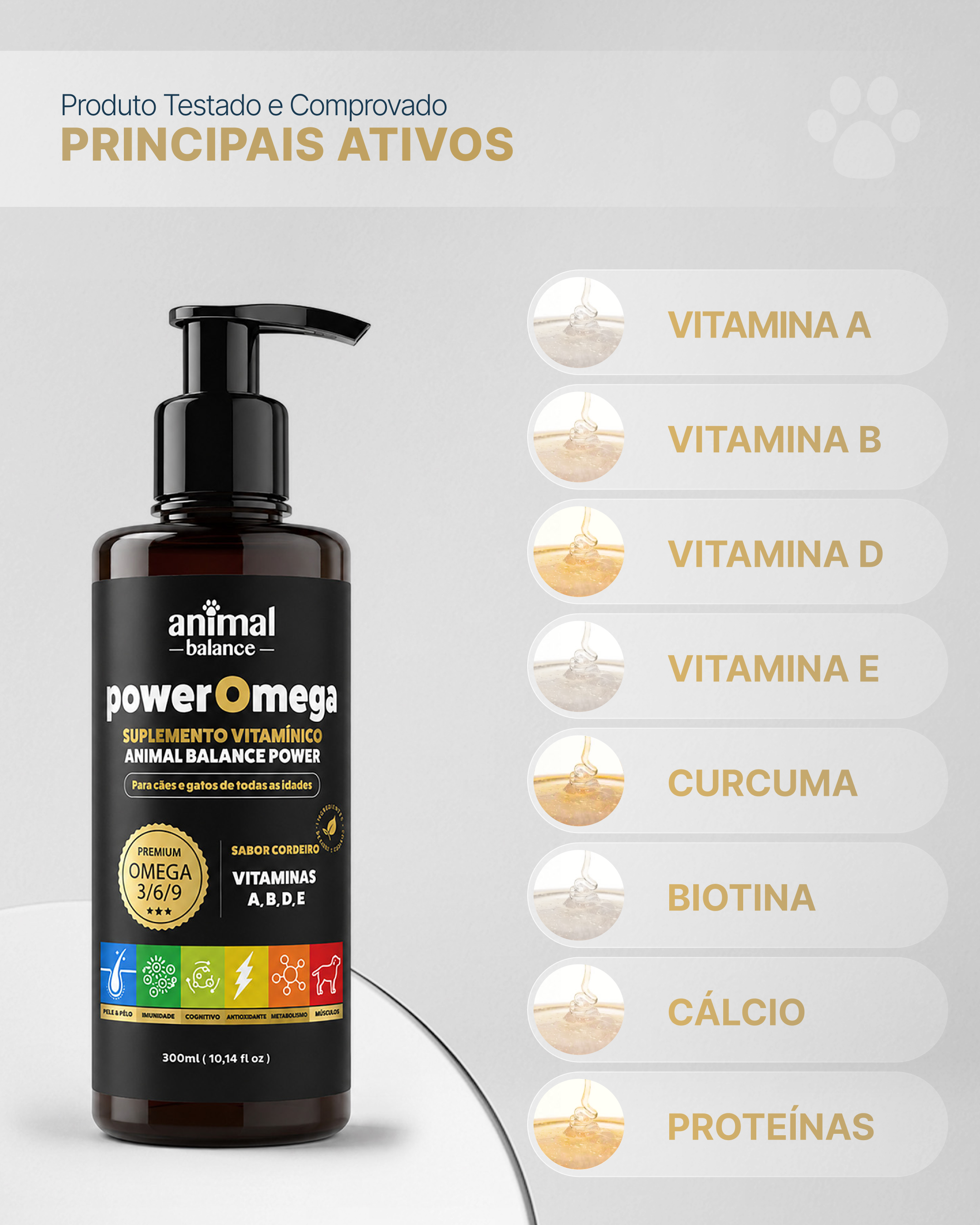 PowerOmega 3, 6 e 9 + Cúrcuma - Suplemento Vitamínico, Sabor Cordeiro 300ml - 1 und