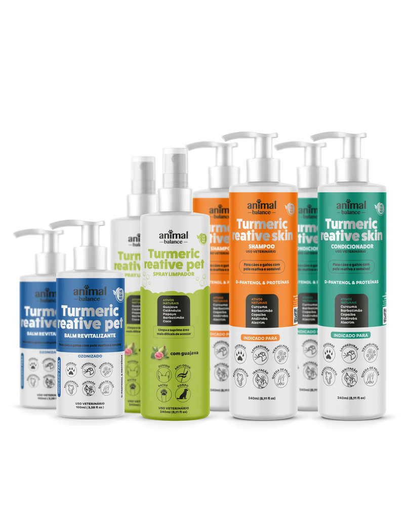 Kit Mega Alívio Promocional - 2 Shampoo Curcuma Reative + 2 Condicionador Reative + 2 Balm Reestruturante Hidratante + 2 Spray Limpador Calmante