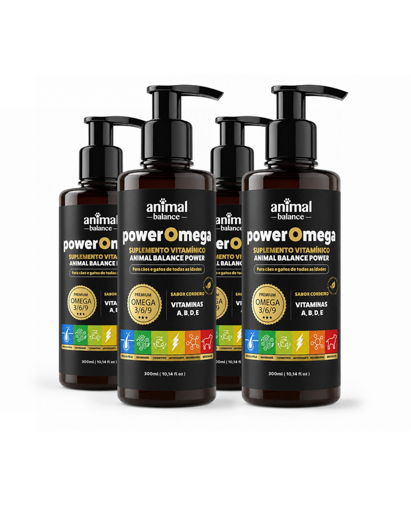 PowerOmega 3, 6 e 9 + Cúrcuma - Suplemento Vitamínico, Sabor Cordeiro 300ml - 4und