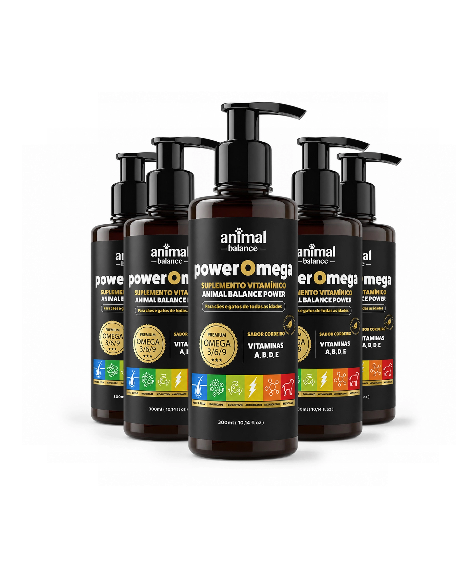 PowerOmega 3, 6 e 9 + Cúrcuma - Suplemento Vitamínico, Sabor Cordeiro 300ml - 5und