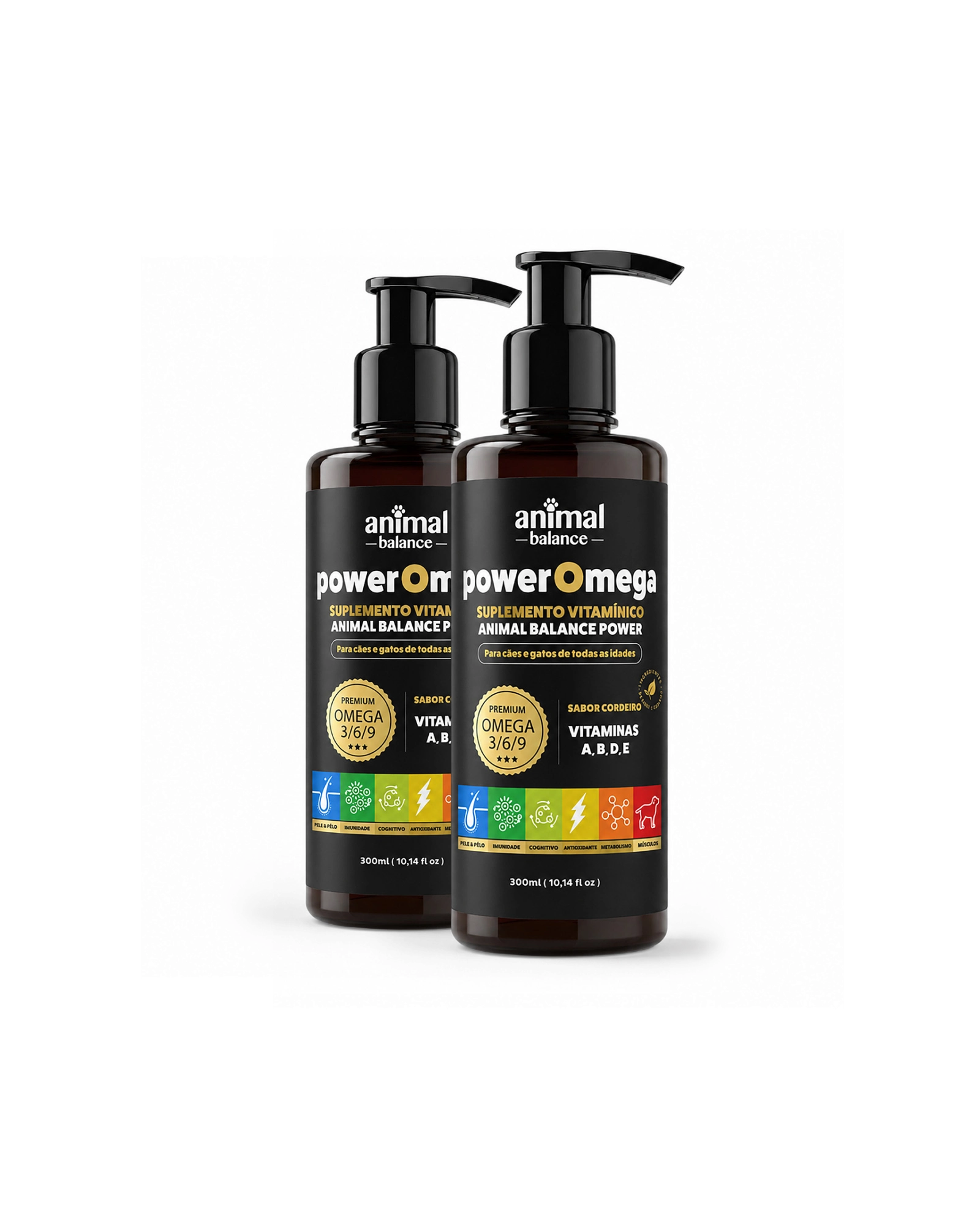 PowerOmega 3, 6 e 9 + Cúrcuma - Suplemento Vitamínico, Sabor Cordeiro 300ml - 2und