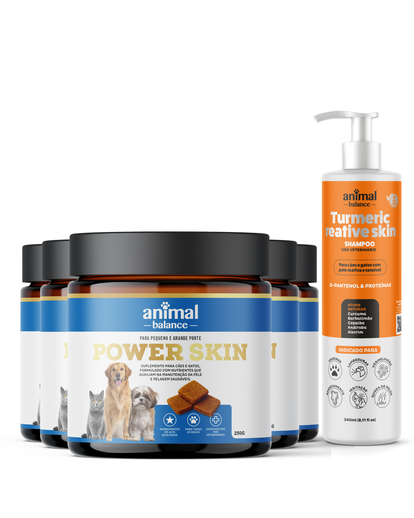 Kit 5 Power Skin - Pelo & Derme + 1 Shampoo Turmeric - Suplemento em Flexbites Palatáveis - 250g