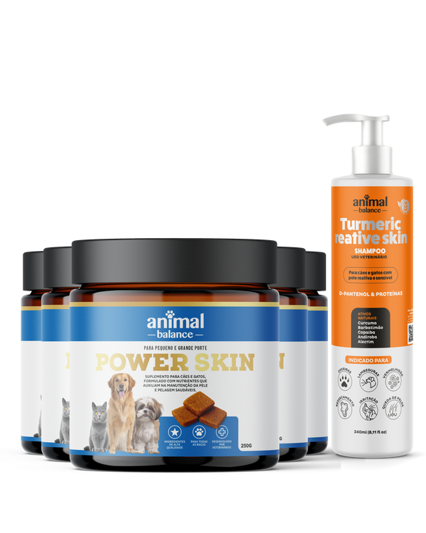 Kit 5 Power Skin - Pelo & Derme + 1 Shampoo Turmeric - Suplemento em Flexbites Palatáveis - 250g
